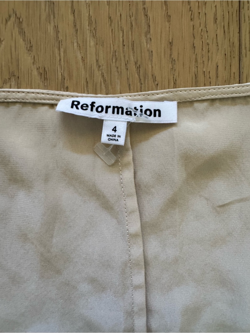 Reformation Satin V-Neck Blouse in Almond Cream - Picture 6 of 7